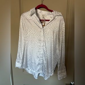 ACOA White satin animal print blouse